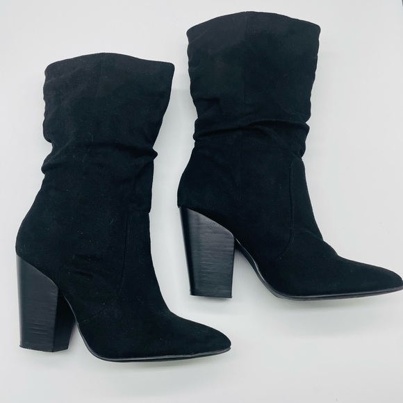 SOLD Report Indio Mid Calf Slouchy Western Black Boots Microfiber Suede Size … - Picture 6 of 11